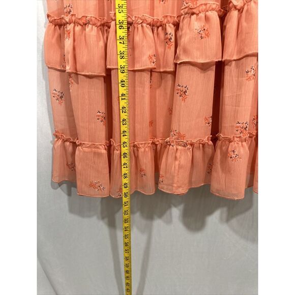 NWT Mac Duggal [ 12 ] Floral Print Ruffle Tiered Faux Wrap Dress Apricot G1693‎ - Picture 7 of 15